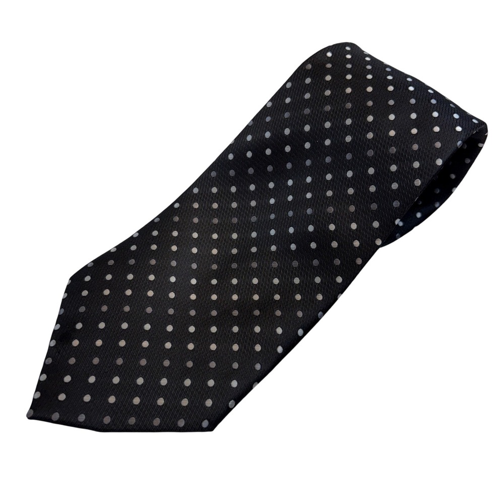 Cedarwood State‎ Mens Black Polka Dot Silk Blend Necktie Silver Grey Pattern